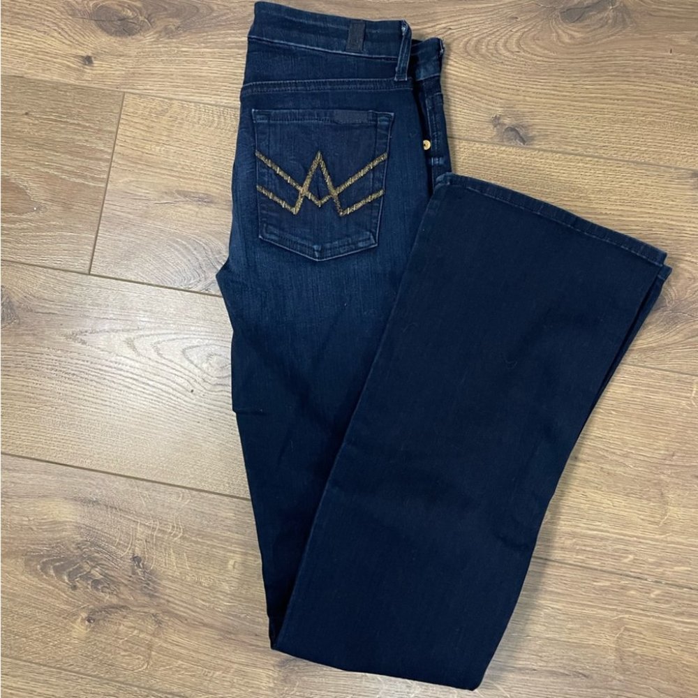 7 For All Mankind A Pocket Boot Cut Flare Denim Dark Wash Jeans 27”